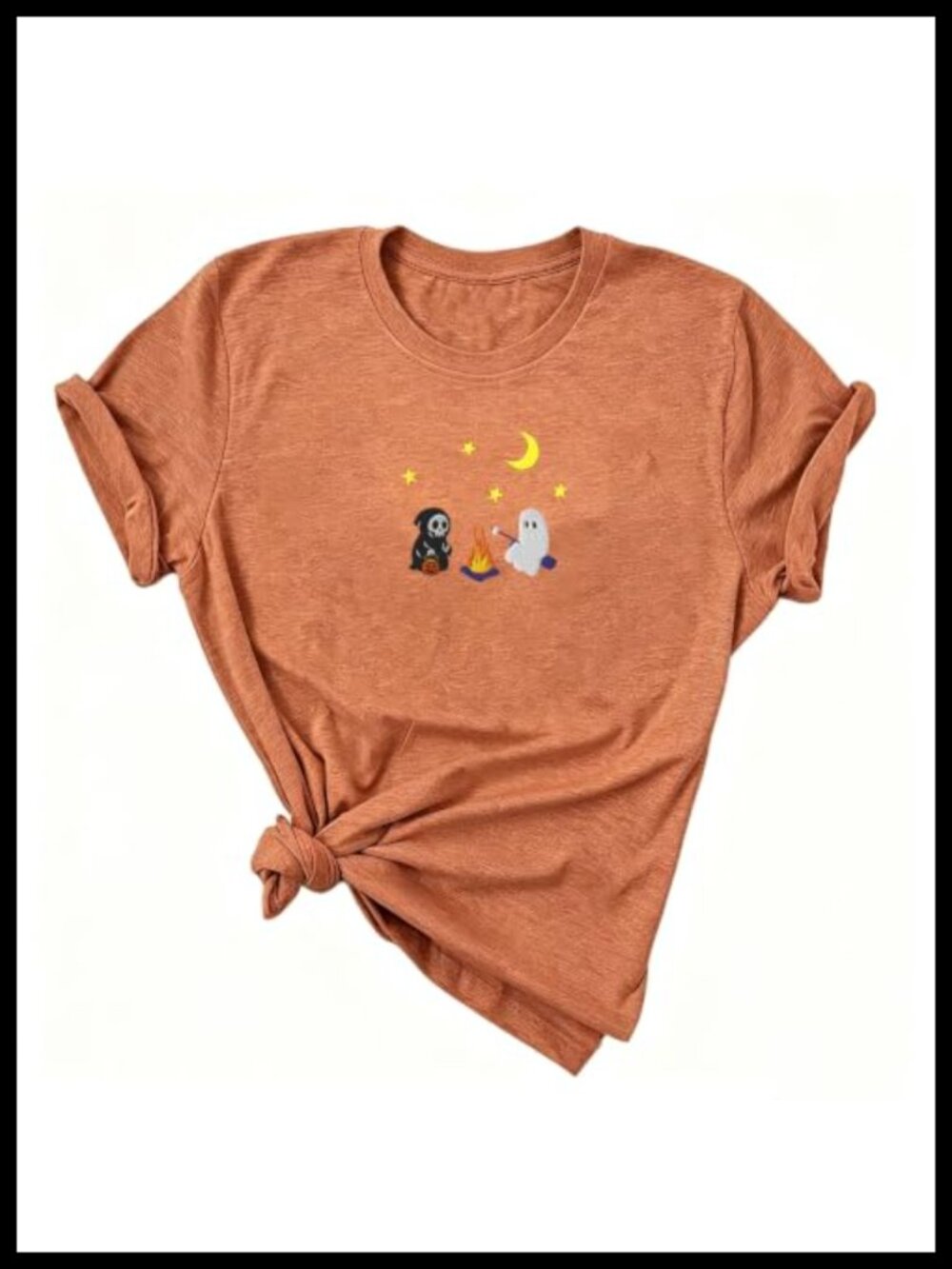 Embroidered Halloween Ghost Graphic Tee Womens Short Sleeve Crew Neck
